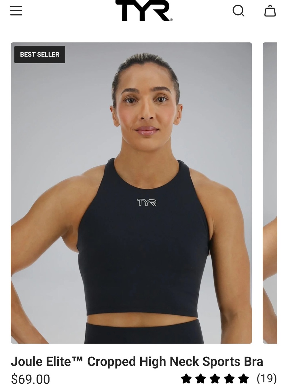 TYR Black High-Neck Cropped Sports Bra